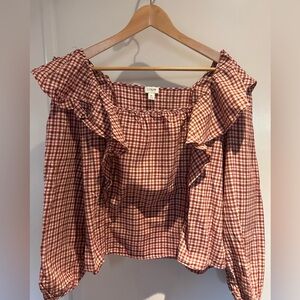 J. Crew Factory Red and White Checkered Blouse